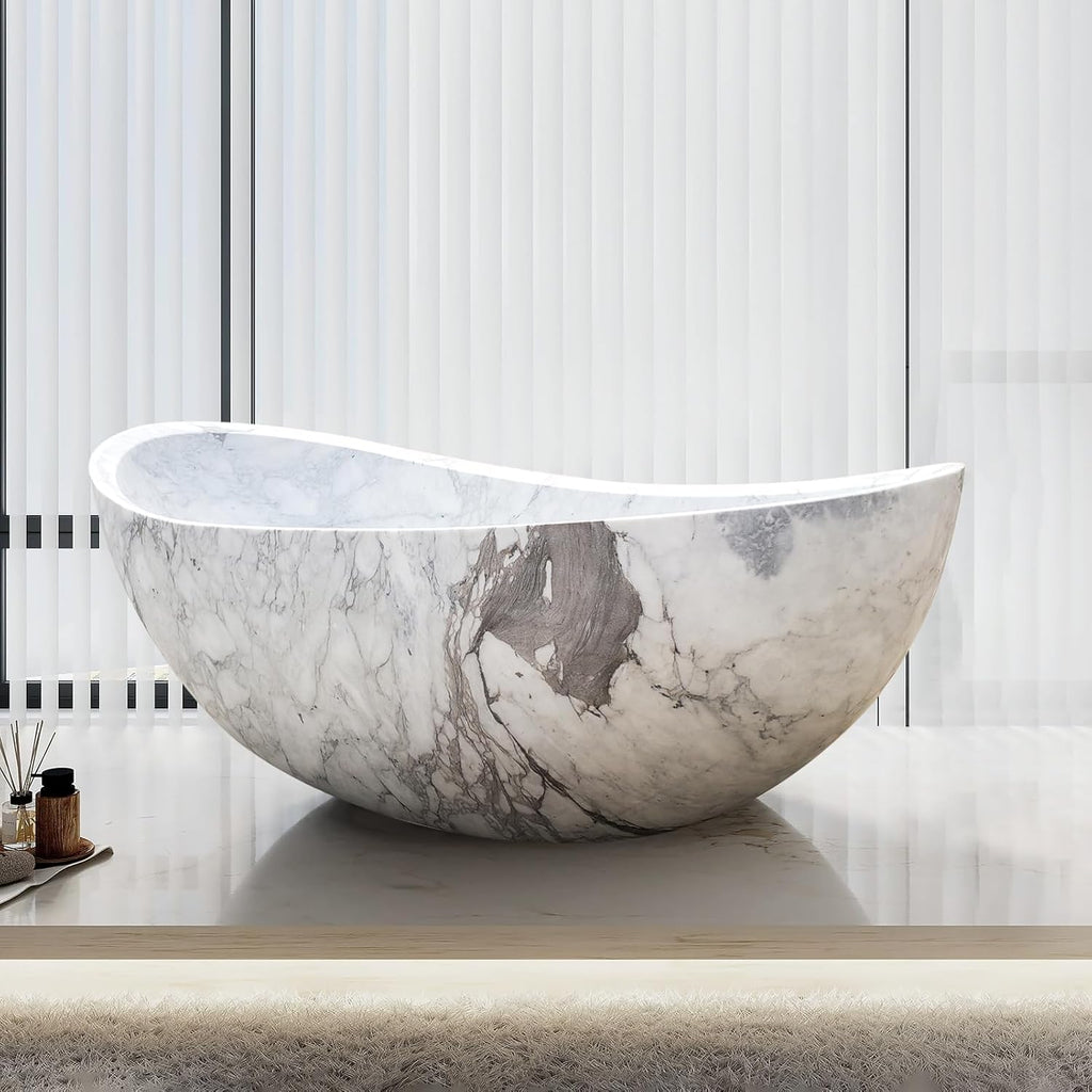 CHETTO C Freestanding Bathtub Minimalist Style Customization Bath Tubs for Adult Gray with White 60'Lx29.53'Wx21.65'H