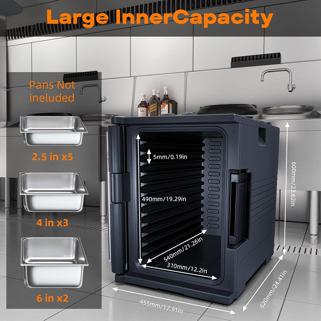 95 Qt Catering Food Warmer with Handles for Catering,No Rust, wear-Resistant Latch and Door Shaft,Stackable Cold & Hot Box for Parties, LLDPE Insulated Food Carrier for 6 Full-Size Pans