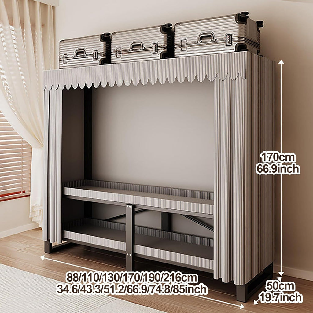 Metal Closets Rack, Foldable Wardrobe Closet With Hanging Rods, Heavy Duty Clothes Rack, Freestanding Coat Storage, Clothing Garment Rack(F,190cm/74.8in)