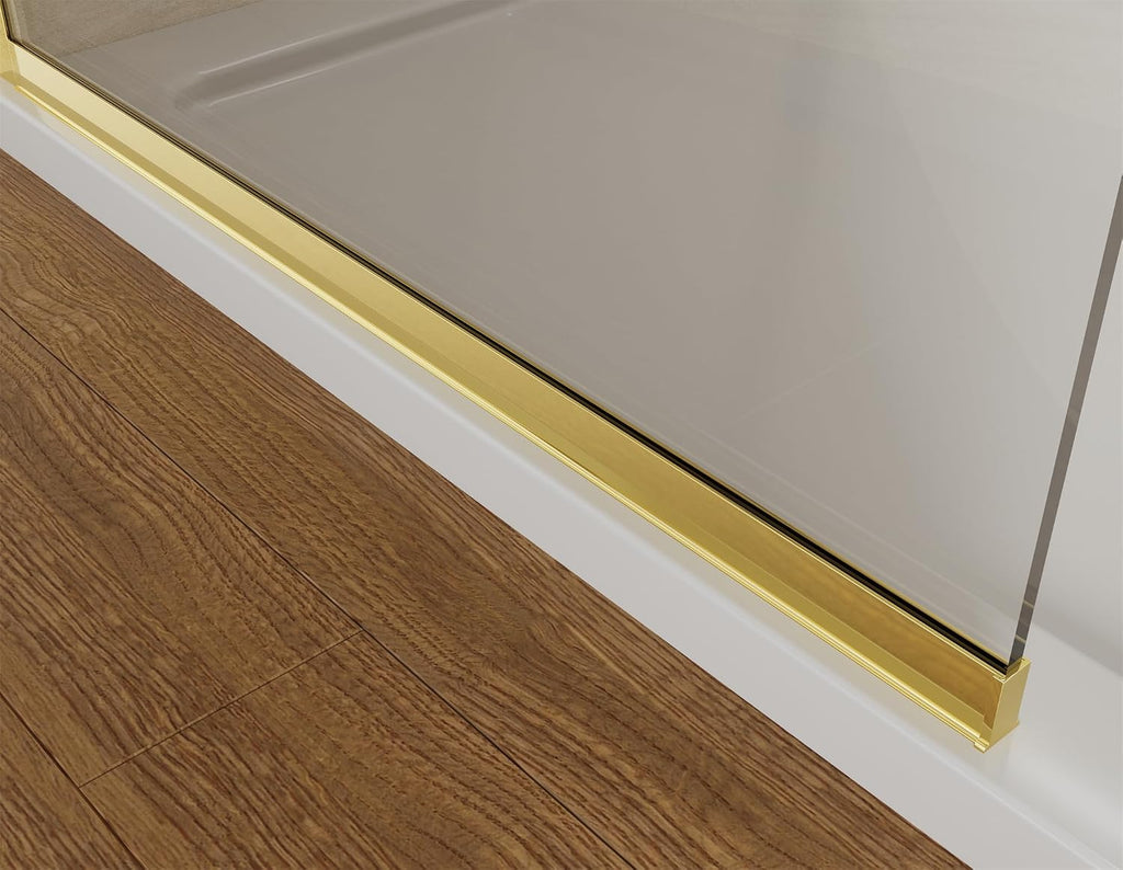 Shower Screen 34' x 74' Half Frameless Shower Wall Panel, Tempered Glass 3/8 inch, Easy to clean Coating, Fixed Glass Shower Door with Hardware (Brushed Gold)