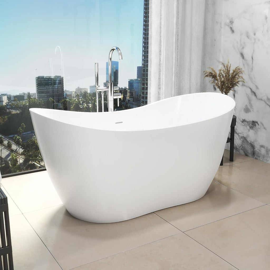 DreamLine Nile 67 inch L x 28 3/8 inch W x 28 3/8 inch H Freestanding Acrylic Bathtub with Matte Black Drain