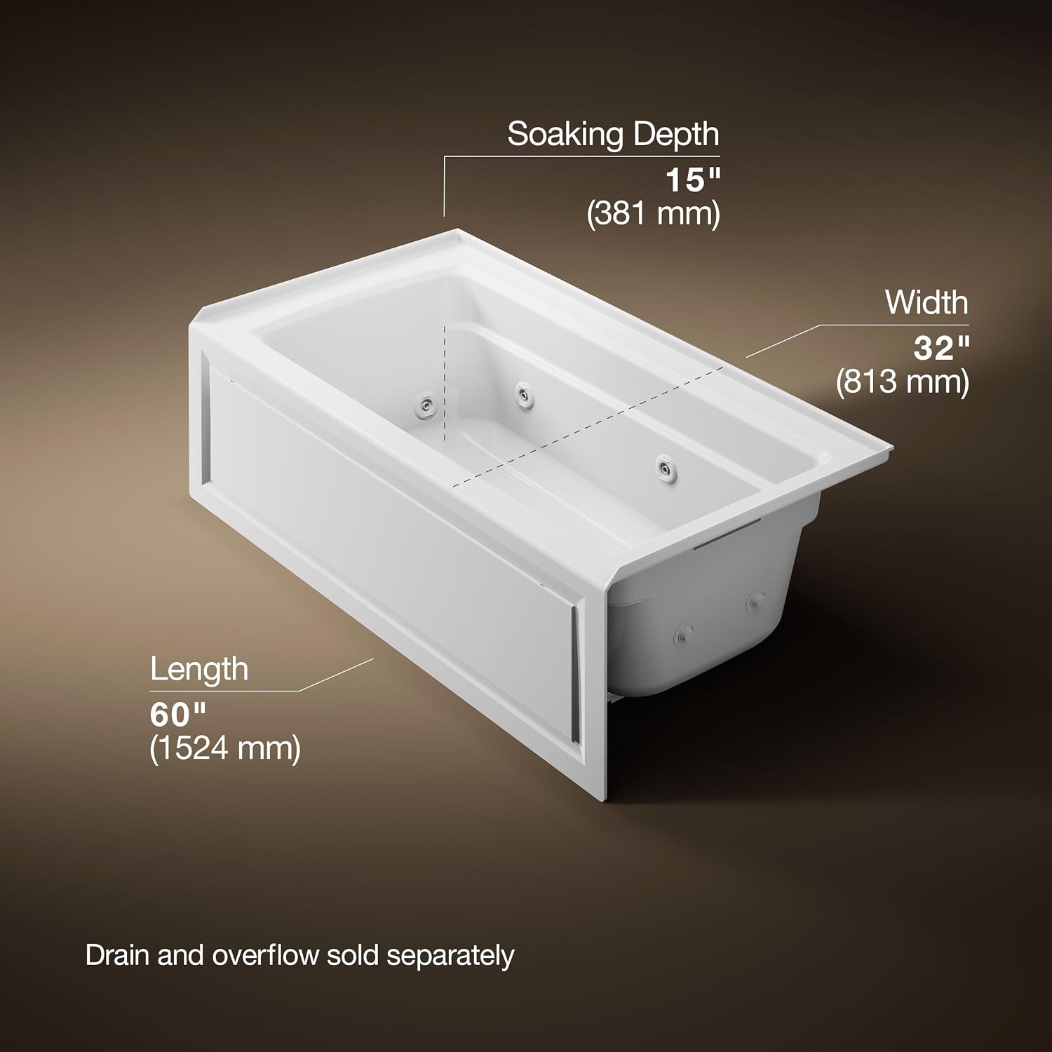 KOHLER K-1122-RA-0 Archer 60-Inch x 32-Inch Alcove Whirlpool bath with integral apron, integral flange and right hand drain, White