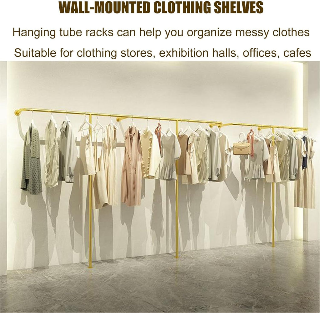 Industrial Pipe Clothing Garment Rack, Wall Mounted Closet Storage Rod Heavy Duty Clothes Hanging Bar, Commercial Clothes Hanging Shelves for Hallway Retail,Black-120CM