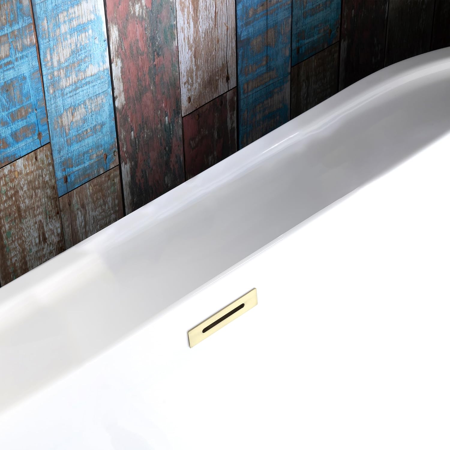 WOODBRIDGE 59' Acrylic Freestanding Bathtub Contemporary Soaking White Tub with Brushed Nickel Overflow and Drain,B0064-B/N