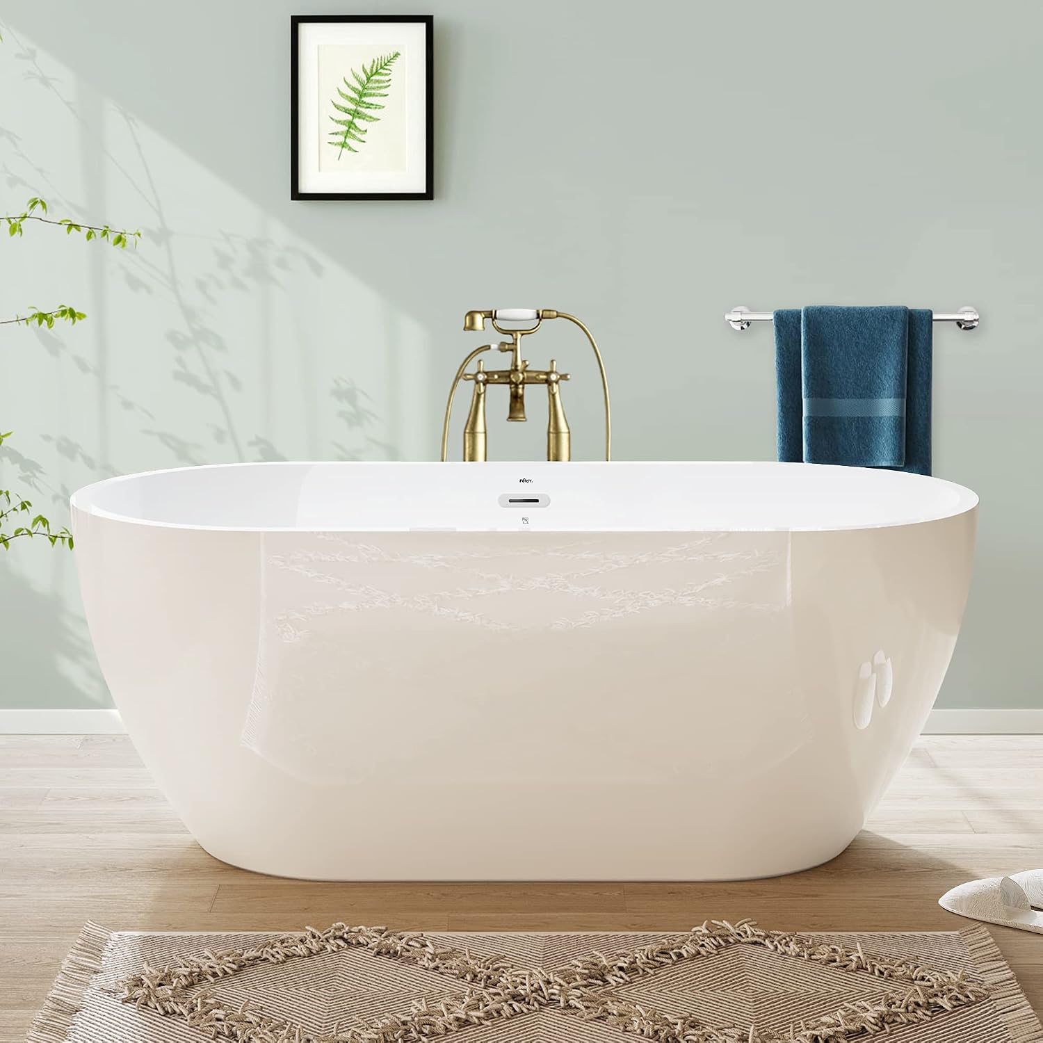 FerdY Bali 59' Acrylic Freestanding Bathtub,Gracefully Shaped Freestanding Soaking tub, Glossy White, cUPC Certified, Chrome Drain & Classic Slooted Overflow Assembly Included