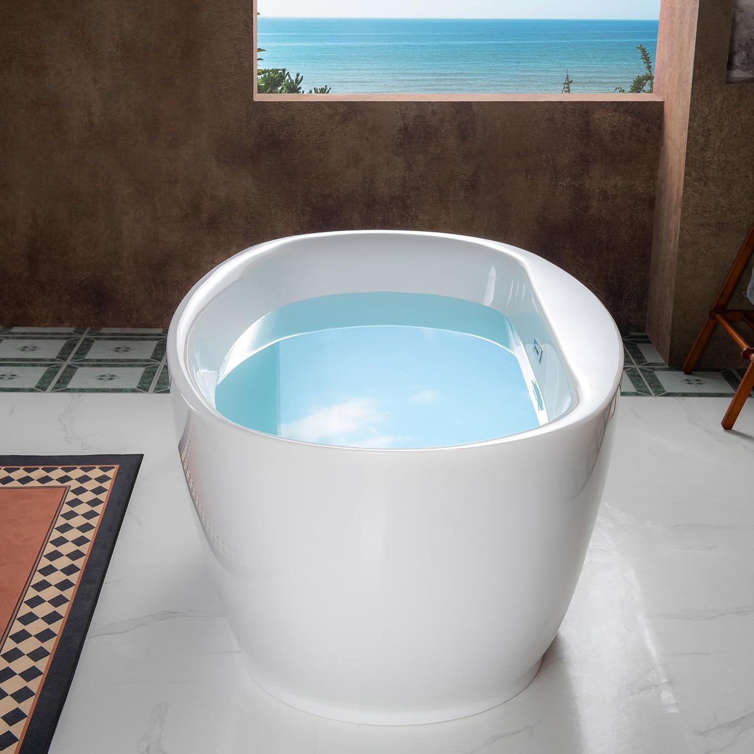 WOODBRIDGE 66' Acrylic Freestanding Bathtub Contemporary Soaking White Tub with Chrome Overflow and Drain，B0027-C