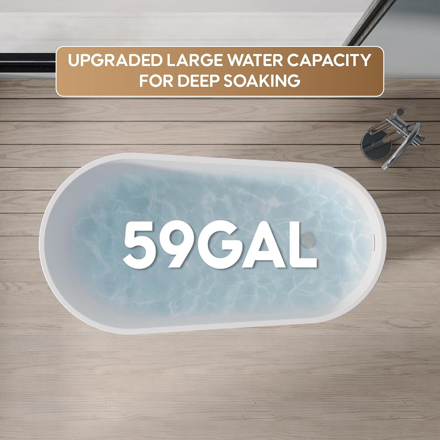 WELLFOR 59-Inch Freestanding Glossy White Acrylic Bathtub with Chrome Bathtub Drain and Integrated Slotted Overflow, Freestanding Soaking Bathtub Glossy White, Acrylic Soaking Tub (Glossy White)