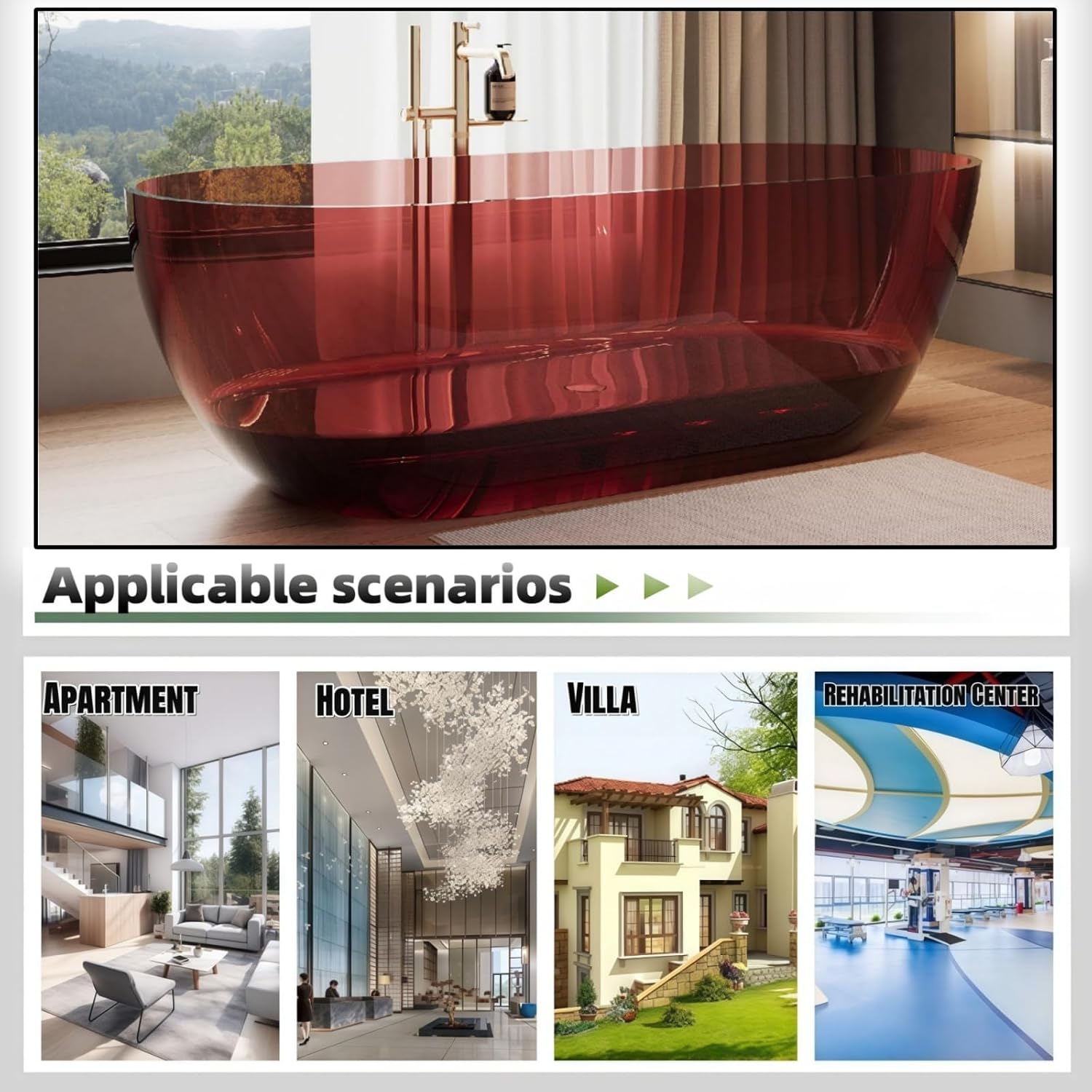 59' Edeyeu Freestanding Bathtub - Extra Deep Soaking Tub With Ergonomic Design, Luxury Solid Surface Bathtub For Home Spa Relaxation, Durable One-Piece Stand Alone Tub Red