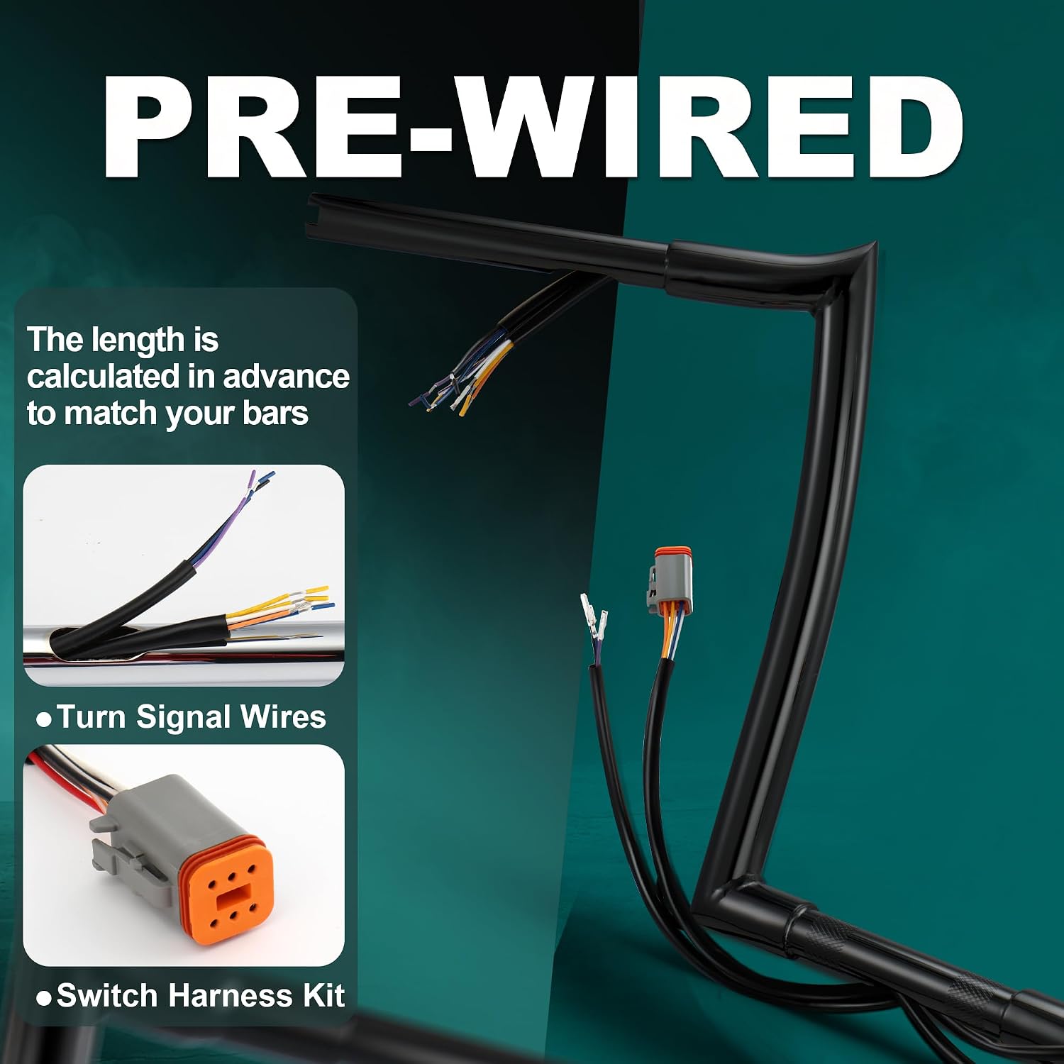 MoKitDora Sportster Dyna Softail Prewired Handlebar 14' Rise Ape Hanger Meathook Bars for Harley 1996-2006 XL Road King FLHR, Black