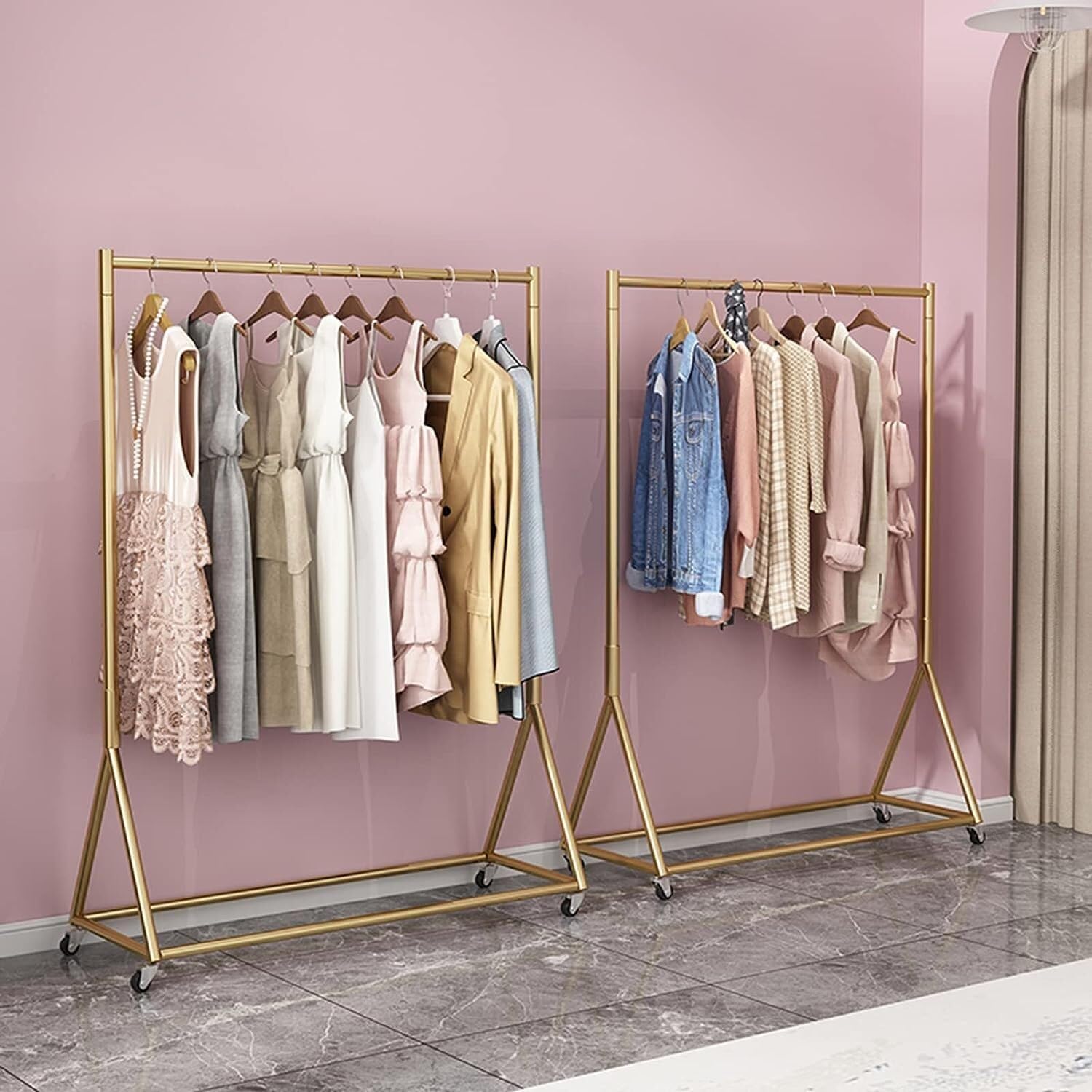 Clothing Rack,Heavy-Duty Gold Clothing Rack with Shelves Wheels, Large Capacity Garment Rack for Hanging Clothes, 120X40X155Cm, Stylish Metal Storage Solution for Home Ret,Gold 100X40X155Cm