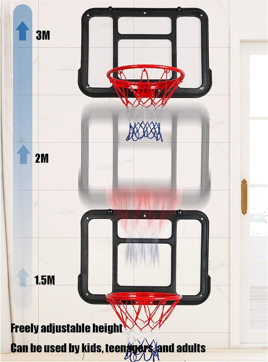 Mini Basketball Hoop Set for Kids Teens, Over The Door Wall Basketball Hoop, 2 Mini Basketballs and Net Hoops, Kids Gifts