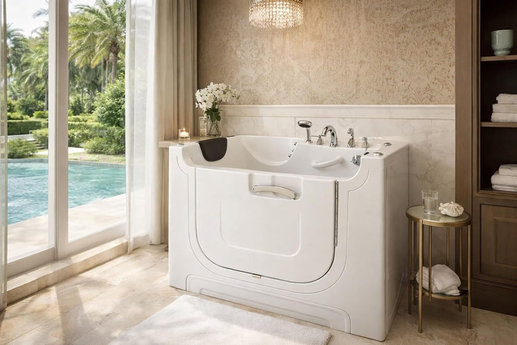ANZZI Walk In Tub 30 x 60 In Wheelchair Accessible Walk-In Whirlpool and Air Bathtub Left Drain 36 Jets Powered Fast Drain Quick Fill Heater ADA Compliant Gelcoat White 110V | AMZ3060WCARWD