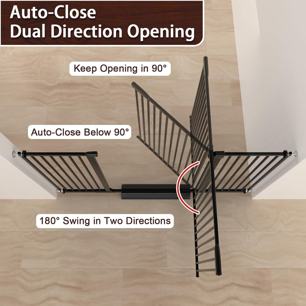DEARBB Extra Wide Baby Gate Ultra Narrow Spacing 30.11-77.36' Pressure Mounted Double Lock Swing Auto Close Walk Through Metal Safety Pet Gate for Stairs and House Doorway Kitchen