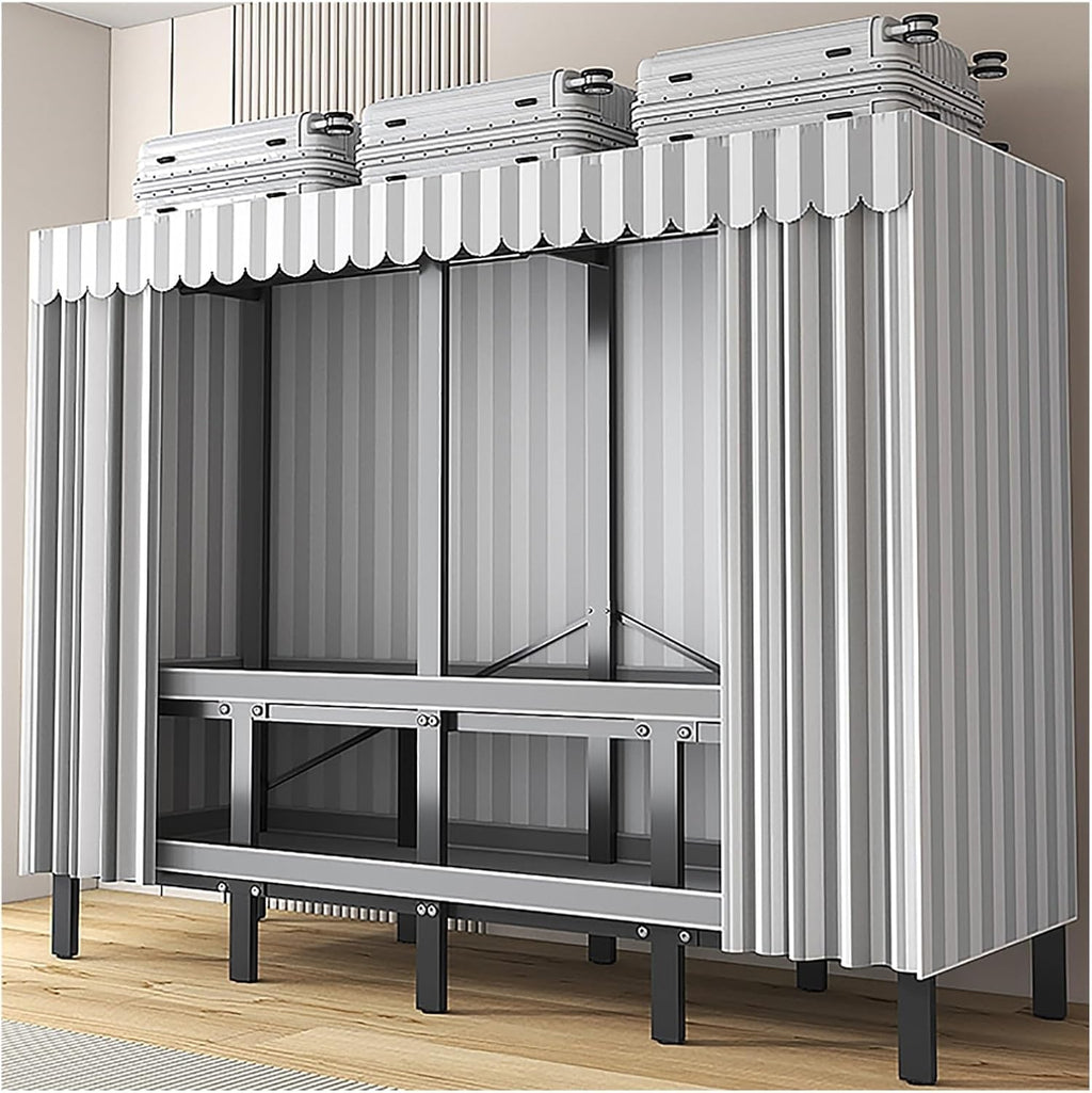 Foldable Portable Wardrobe Closet With Cover, Metal Clothes Rack, One-Piece Folding Base, Foldable Garment Racks, For Hanging Clothes Storaging(Grey1,125cm/49.2inch)