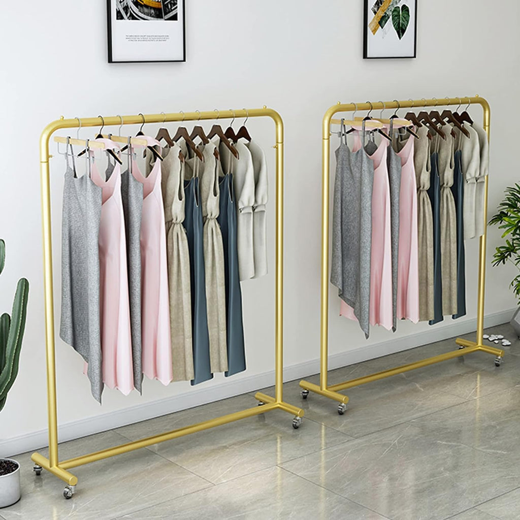 Clothing Rack, Standing Metal Garment Rack On Wheels, Large Capacity Retail Clothing Rack, Gold Coat Rack for Bedrooms Organizing Clothes, 120X40X155Cm,Gold 120X40X155Cm