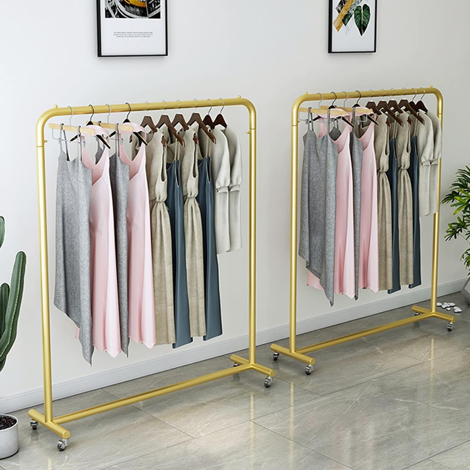 Clothing Rack, Standing Metal Garment Rack On Wheels, Large Capacity Retail Clothing Rack, Gold Coat Rack for Bedrooms Organizing Clothes, 120X40X155Cm,Gold 120X40X155Cm