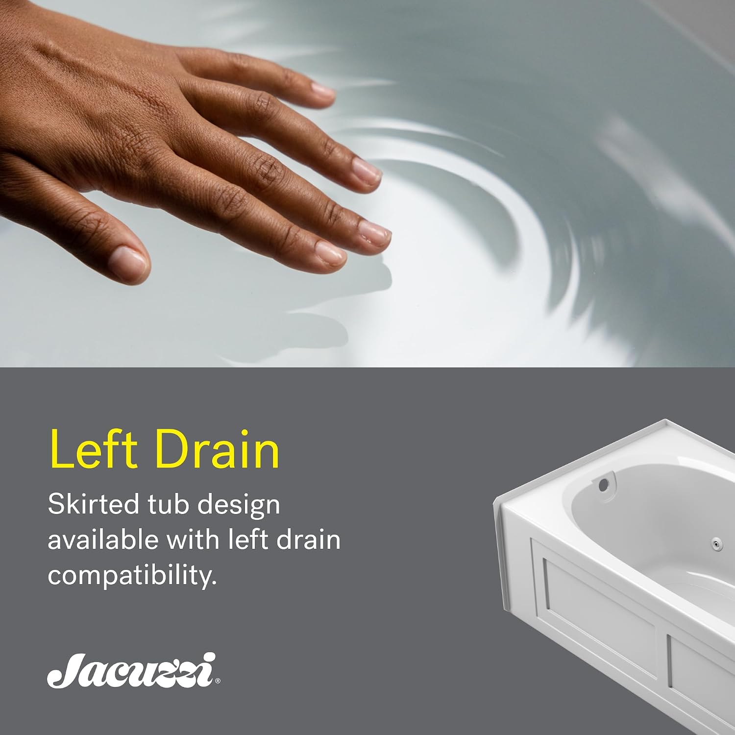 Jacuzzi SIGNATURE Acrylic Removable Skirted Bathtub With Armrests, Soaking Sanctuary, Slip Resistant, Left Drain Placement, 72' (L) x 36' (W), Rectangle, White