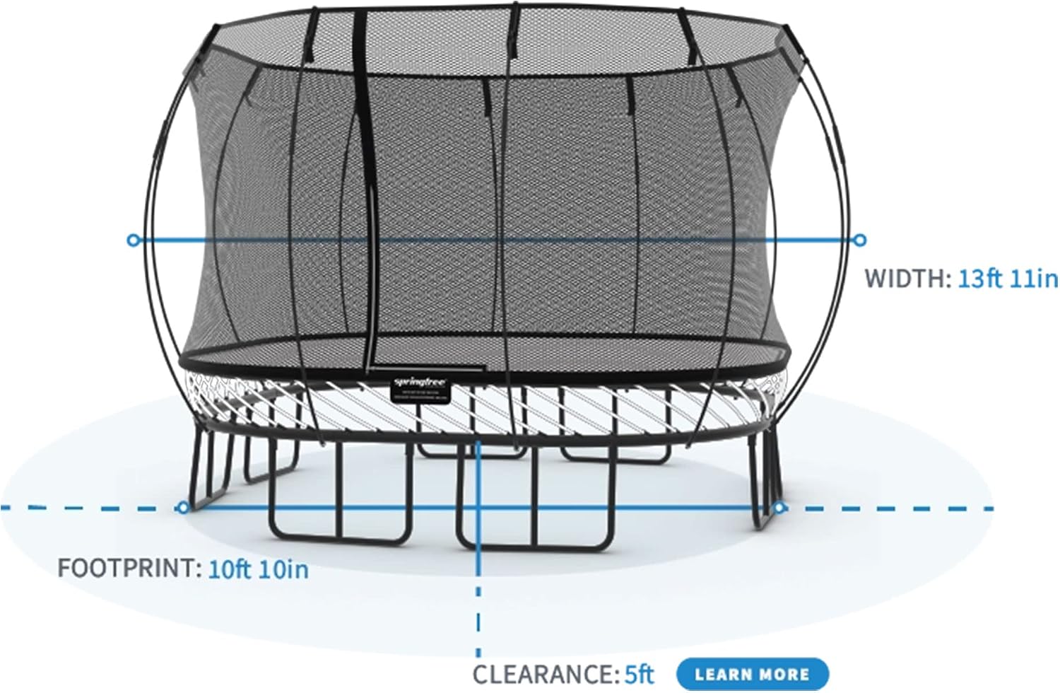 Springfree Trampoline � Springless Square Backyard Trampoline with Enclosure for Kids - 11ft or 13ft Sizes & Optional Add-On Attachments & Accessories