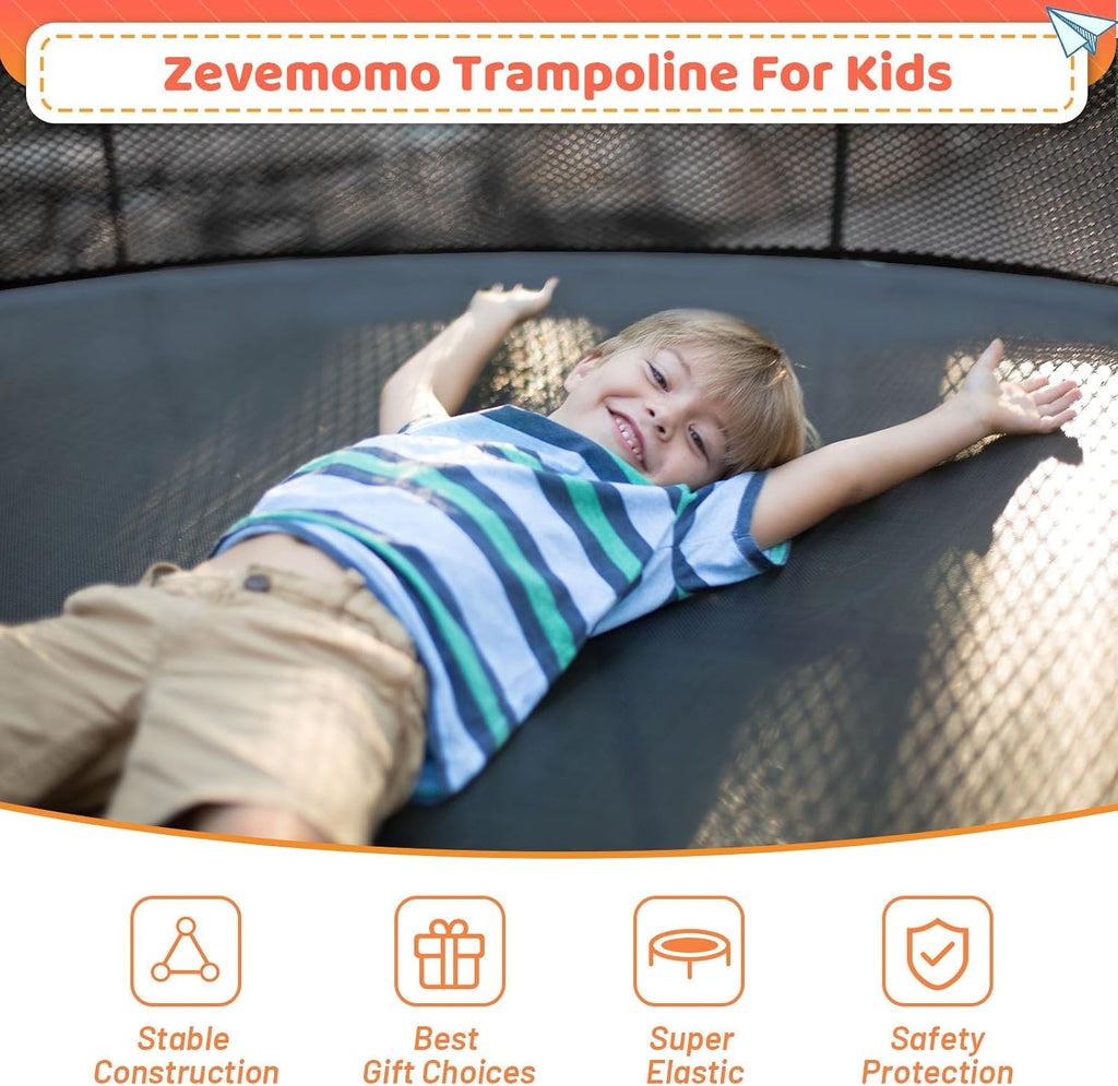 Zevemomo 12FT 14FT Trampoline with Basketball Hoop, Large Outdoor Trampoline for Kids and Adults with Net, Ladder, Protected Curved Poles, Heavy Duty Trampoline 400/450LBS Weight Capacity