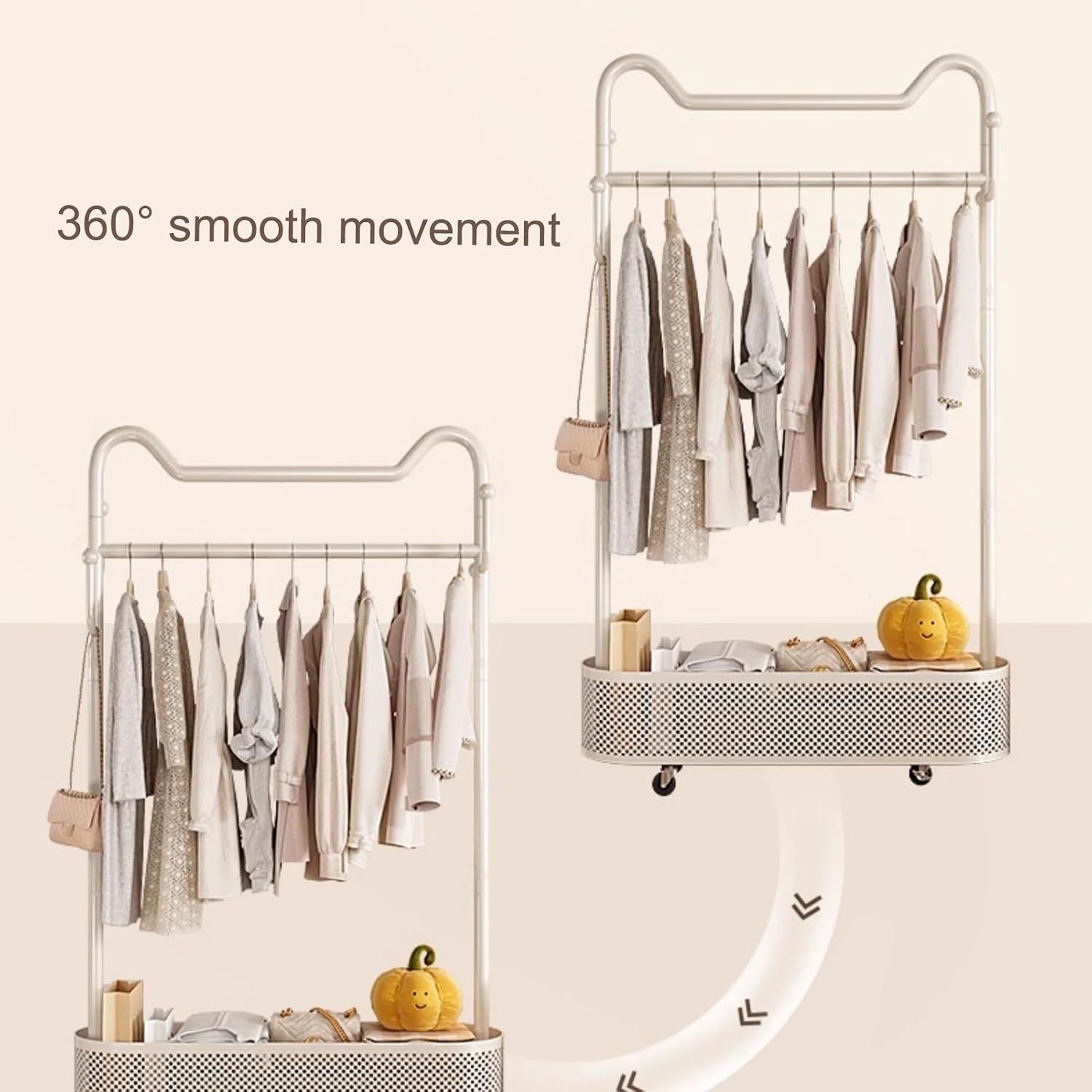 Modern Garment Rack, Clothes Rack, Clothing Rack, Rolling Garment Rack with Shelf, Portable Closet Wardrobe Rack, for Bedroom,Living Room,Clothing Store(White,100cm/39.4in)