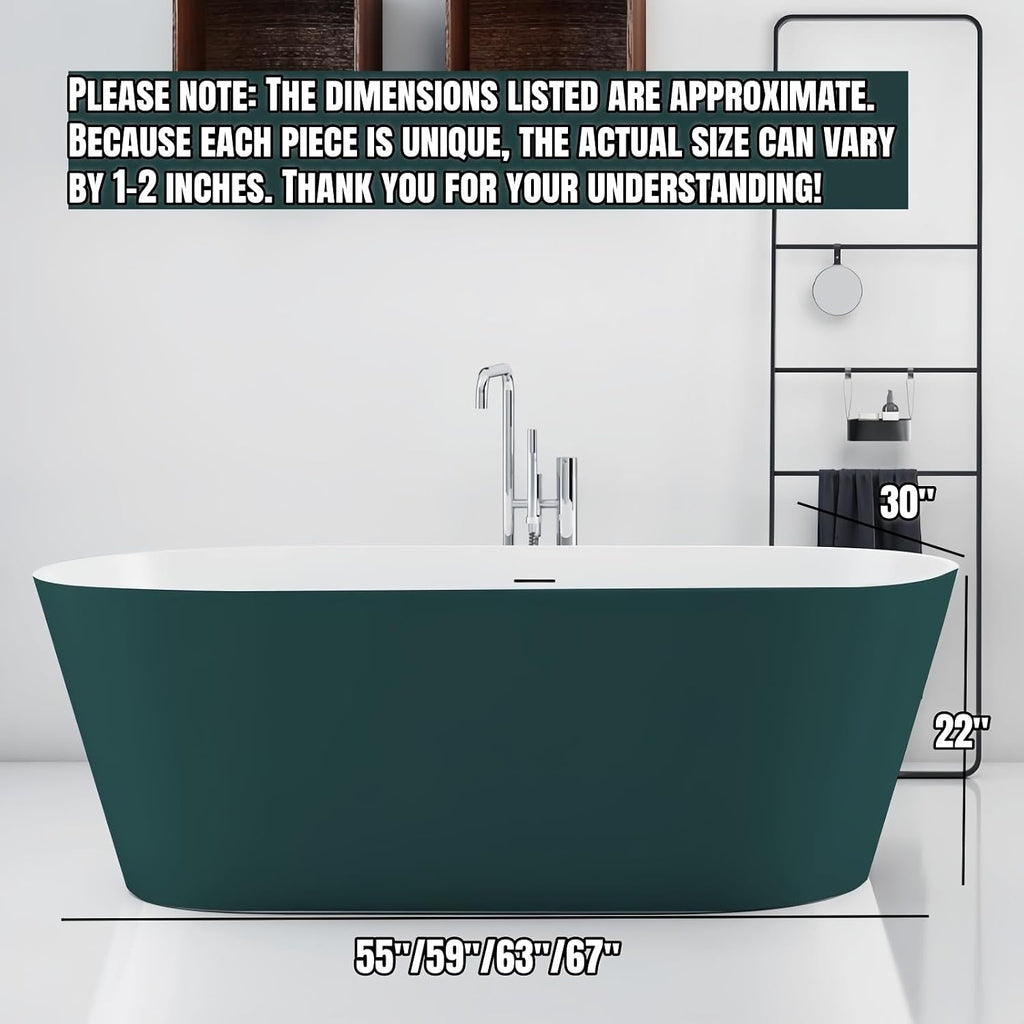 55' Edeyeu Freestanding Bathtub – Color Solid Surface Bathtub With Modern Finish, Extra Deep Soaking Tub, Luxury Stand Alone Free Standing Tub For Contemporary Bathroom Design Gray A