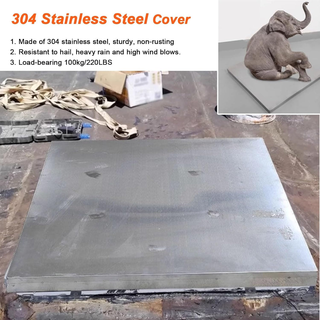 WDJBPSH 304 Stainless Steel Rooftop Access Hatch, 50 60 70 80 90 cm Leakproof Roof Exit Lid with Lift Supports & Door Latch, Silver Weatherproof Skylight Cover(LxW-80x100cm/31.5x39.4in)
