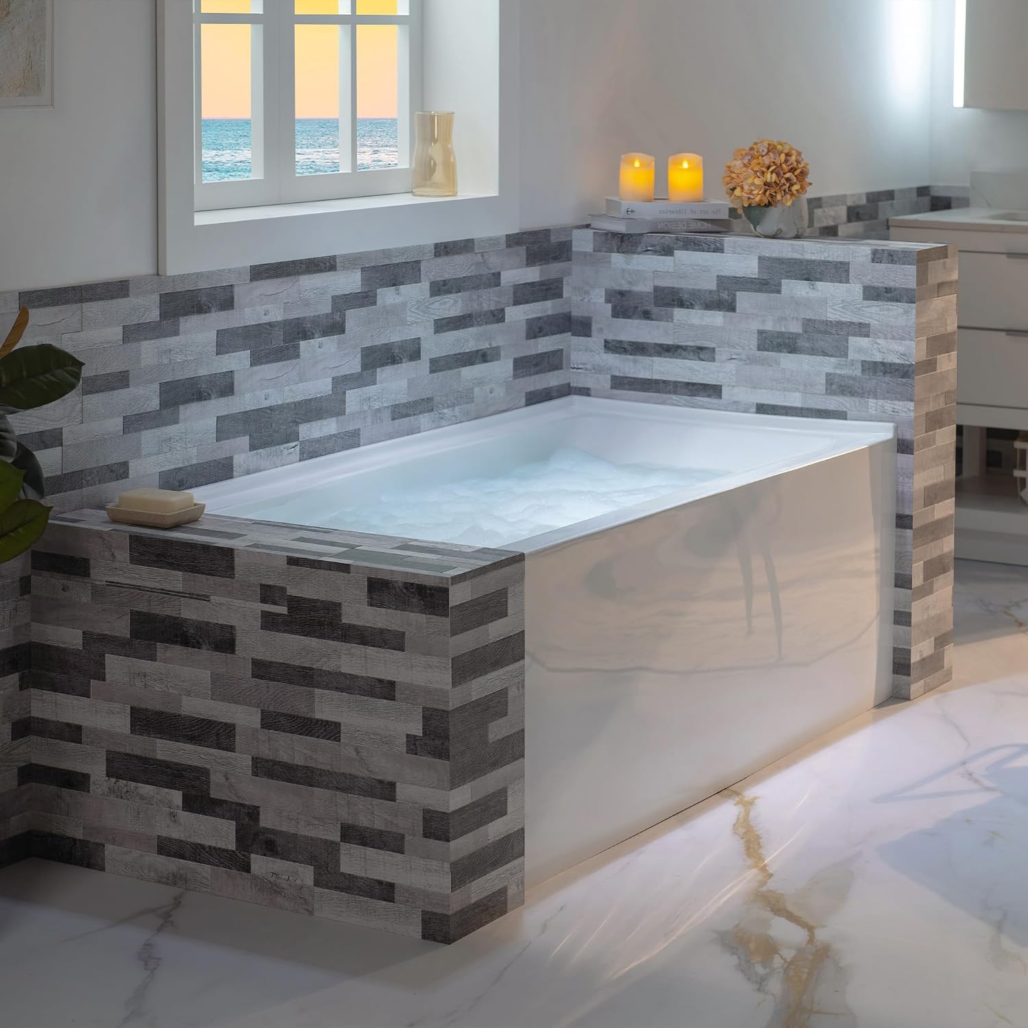 WOODBRIDGE 60' Acrylic Rectangular Alcove Soaking Bathtub in White with Left Drain, Brushed Nickel pop-up Drain Included, LB429-L