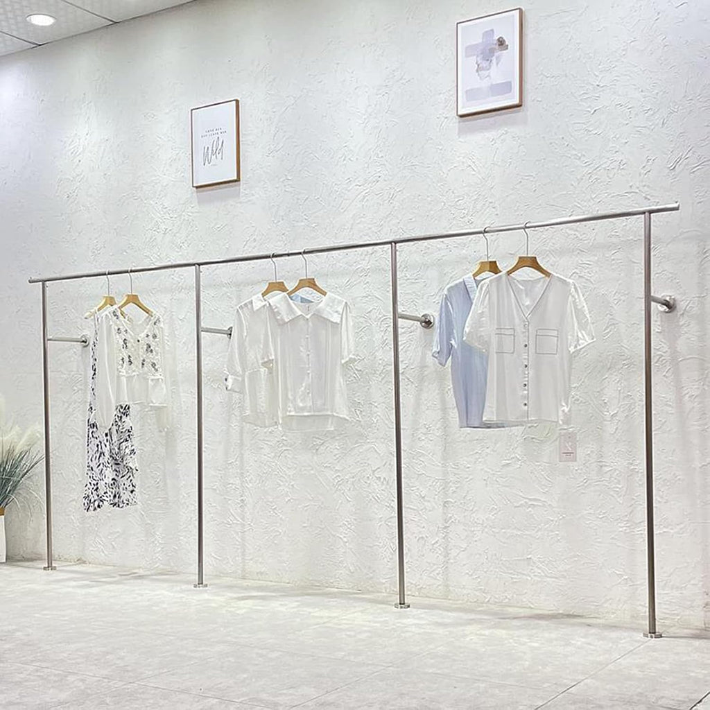 Commercial Garment Rack with Heavy Duty Hanging Rod, Industrial Pipe Closet Organizer for Clothing Store Display and Retail Shelves