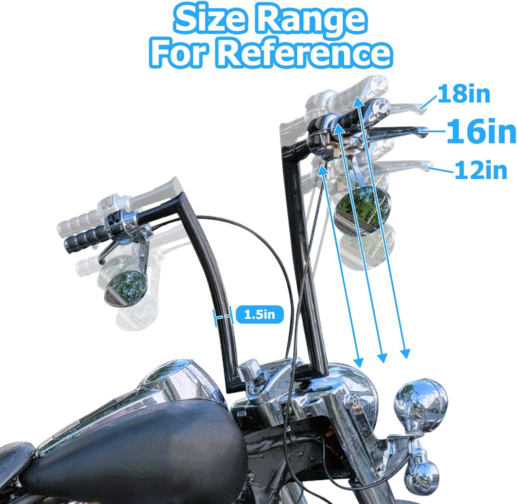 Mofun 12' Rise Ape Hangers 1' Clamp Handlebars 1.5' Fat Bars Compatible with Harley Softail Dyna Sportster XL 883 1200, Road Glide 1998-2013 Road King 1994-2022 Gloss Black