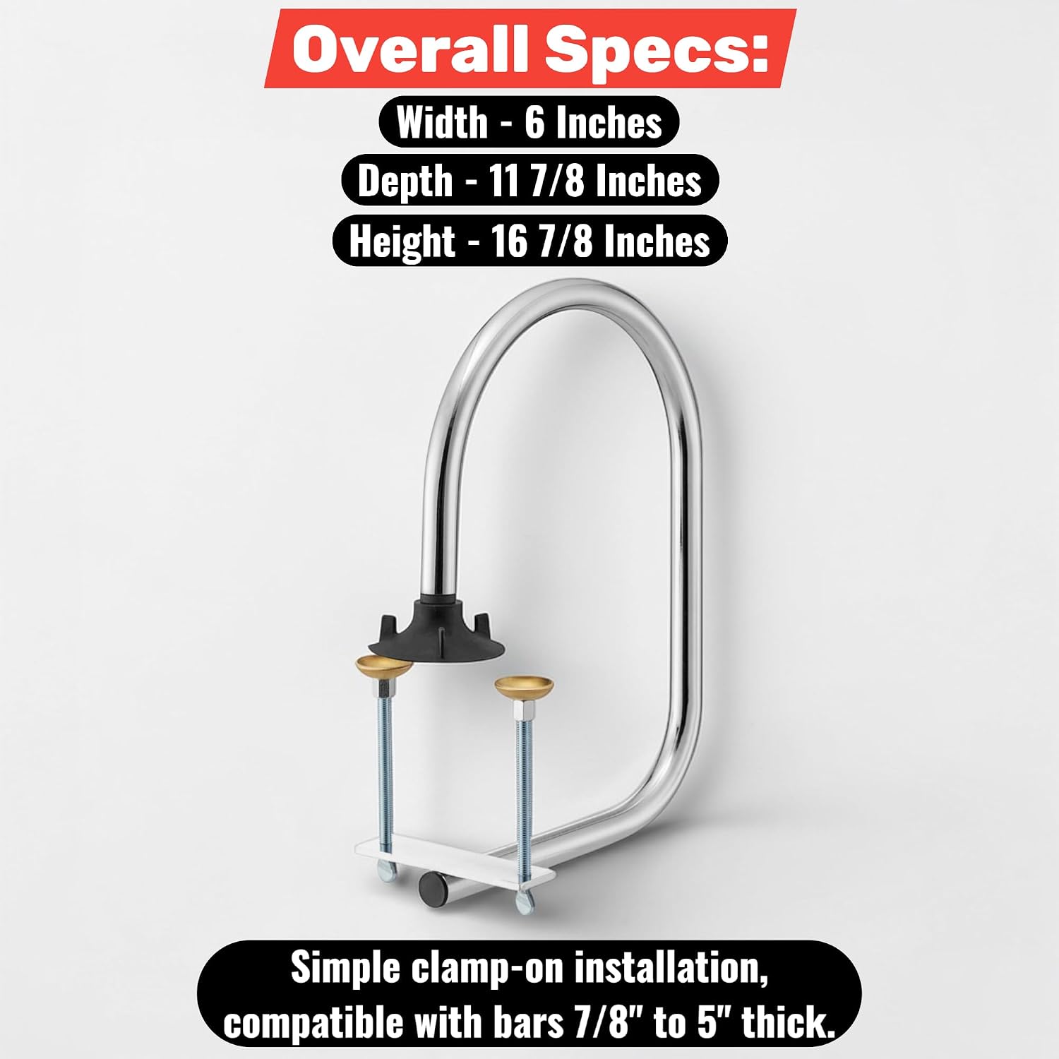 Chrome Waitress Stall Service Rail for Bars, Clamp-On Underbar Server Station Divider, Commercial Chrome-Plated Steel Drink Pickup Rail for Restaurants, Fits 7/8'–5' Bar Tops, 6 x 11.9 x 16.9 in (3)