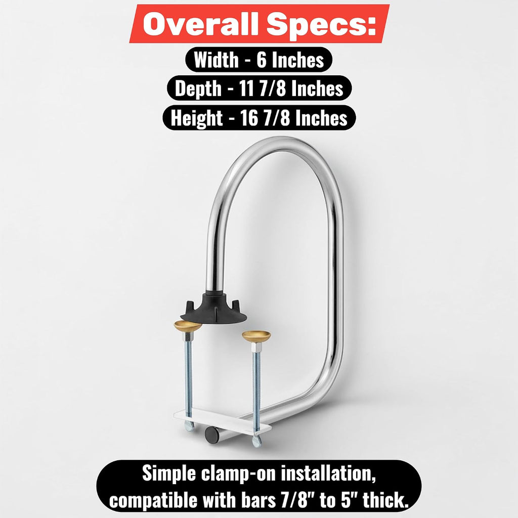Chrome Waitress Stall Service Rail for Bars, Clamp-On Underbar Server Station Divider, Commercial Chrome-Plated Steel Drink Pickup Rail for Restaurants, Fits 7/8'–5' Bar Tops, 6 x 11.9 x 16.9 in (5)