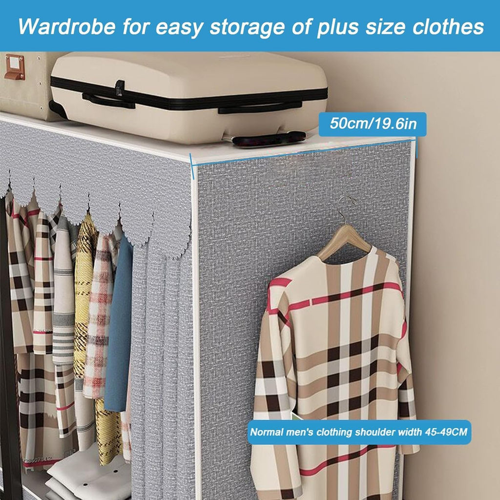 Freestanding Wardrobe Rack with Dust Cover and Wheels,Foldable Heavy-Duty Portable Closet, Multi-Functional Bedroom Clothing Rack,Max Load 1600lbs,for Hanging Clothes (190CM/74.8IN)