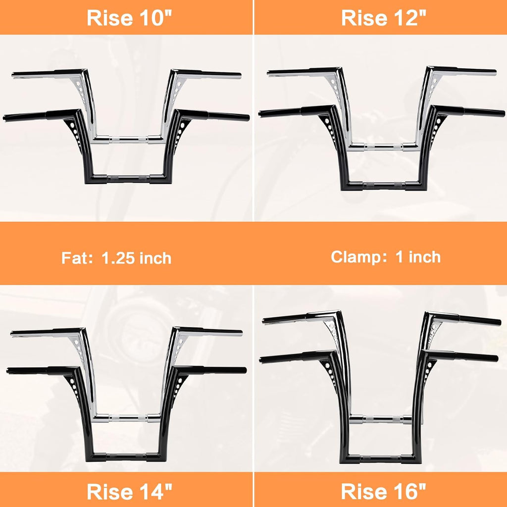 12' Rise Handlebar Ape Bar 1-1/4' Motorcycle Handle Bar Replacement for Harley Davidson Sportster 1984-2022 Road King 1994-2022 Road Glide 1998-2013 Softail 1984-2024 Dyna 1993-2017, Chrome