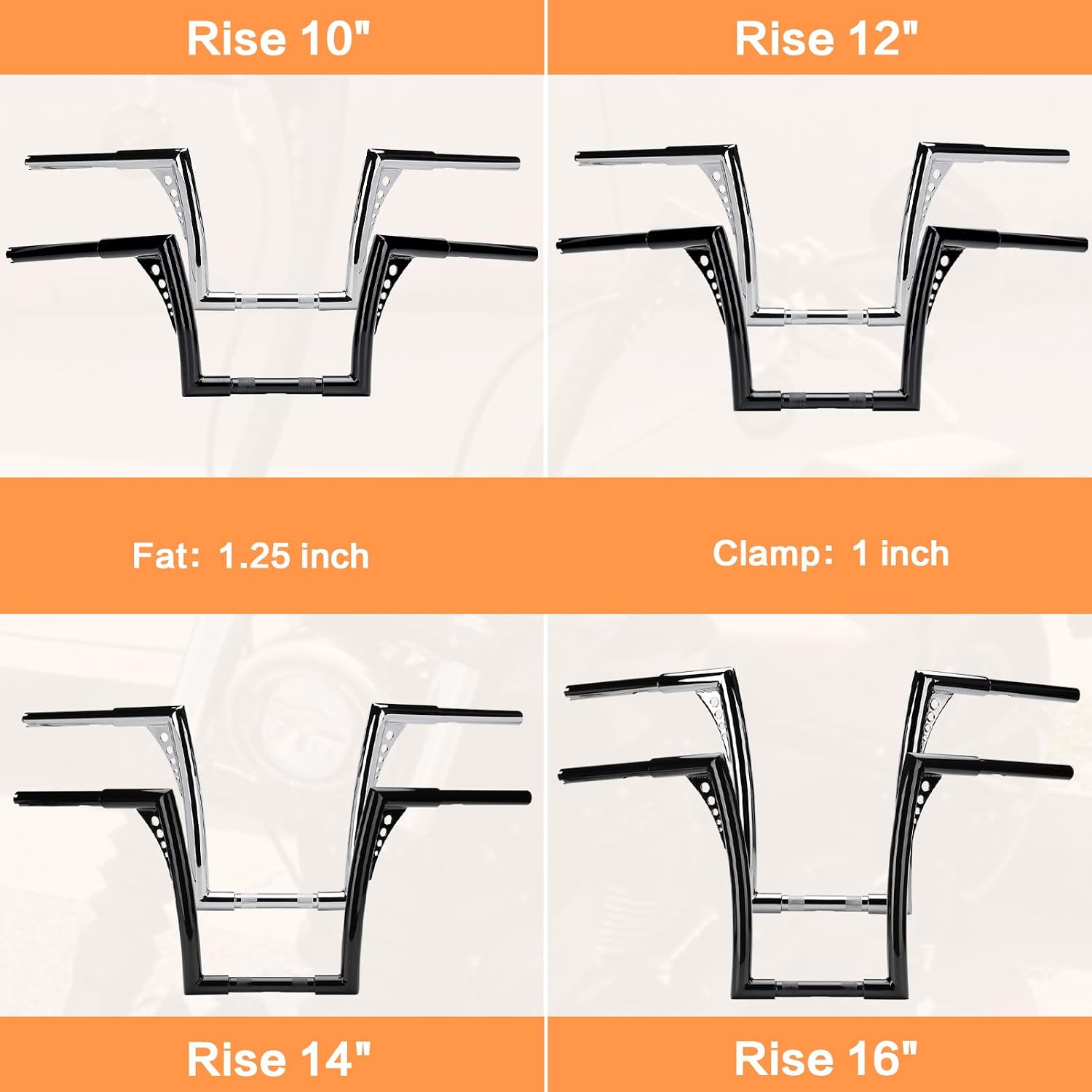 12' Rise Handlebar Ape Bar 1-1/4' Motorcycle Handle Bar Replacement for Harley Davidson Sportster 1984-2022 Road King 1994-2022 Road Glide 1998-2013 Softail 1984-2024 Dyna 1993-2017, Chrome