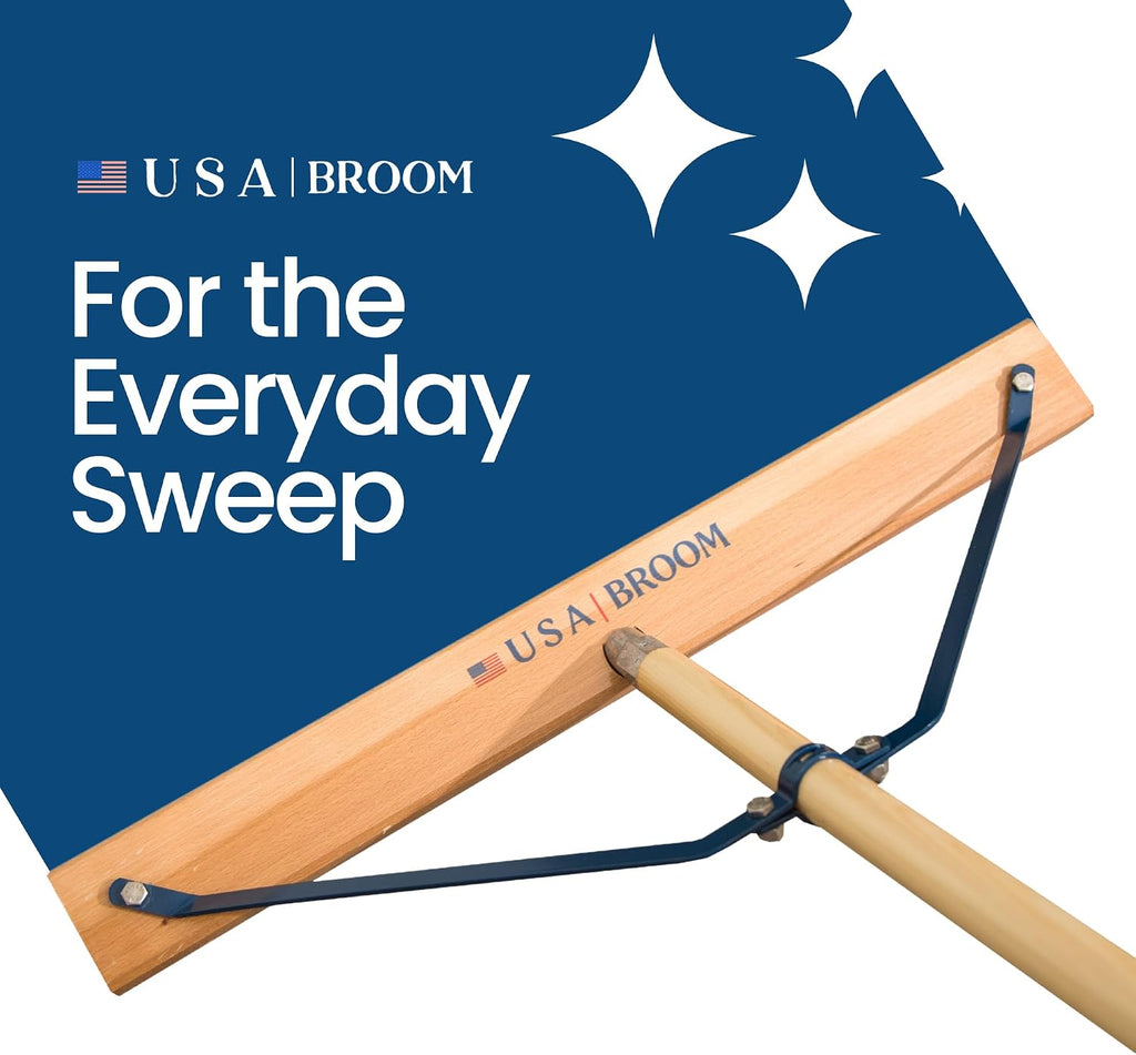 4-Pack - 24' Blue Everyday Sweep Indoor/Outdoor Push Broom with 60' Handle. Ideal for Garages & Shops. Durable American Made Steel Brackets-All Stainless Steel Hardware. No Plastic. 100% USA Made