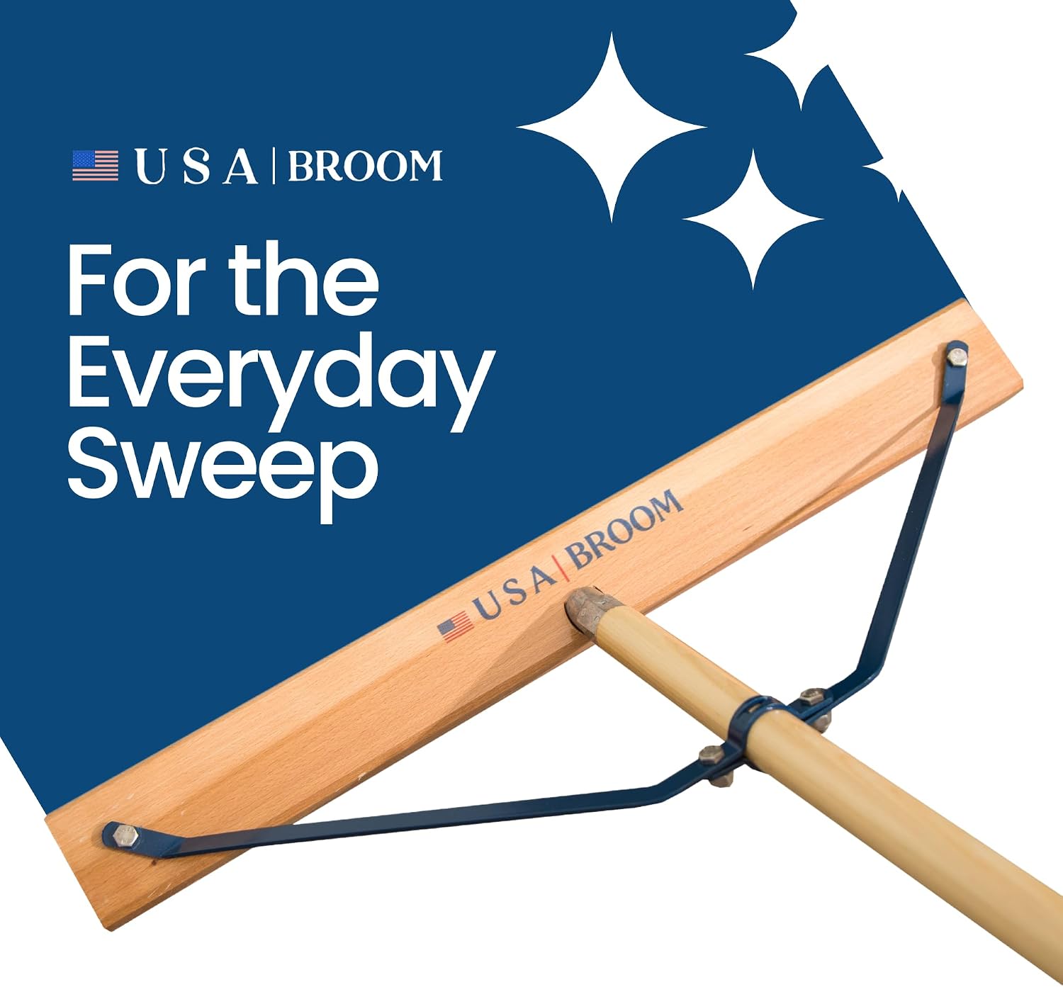 4-Pack - 24' Blue Everyday Sweep Indoor/Outdoor Push Broom with 60' Handle. Ideal for Garages & Shops. Durable American Made Steel Brackets-All Stainless Steel Hardware. No Plastic. 100% USA Made