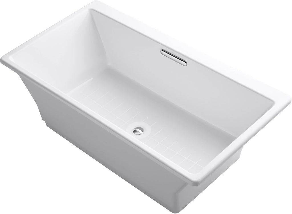 KOHLER K-894-F62-0 Reve Freestanding Bath with Brilliant Blanc Base, White, 67' x 36'