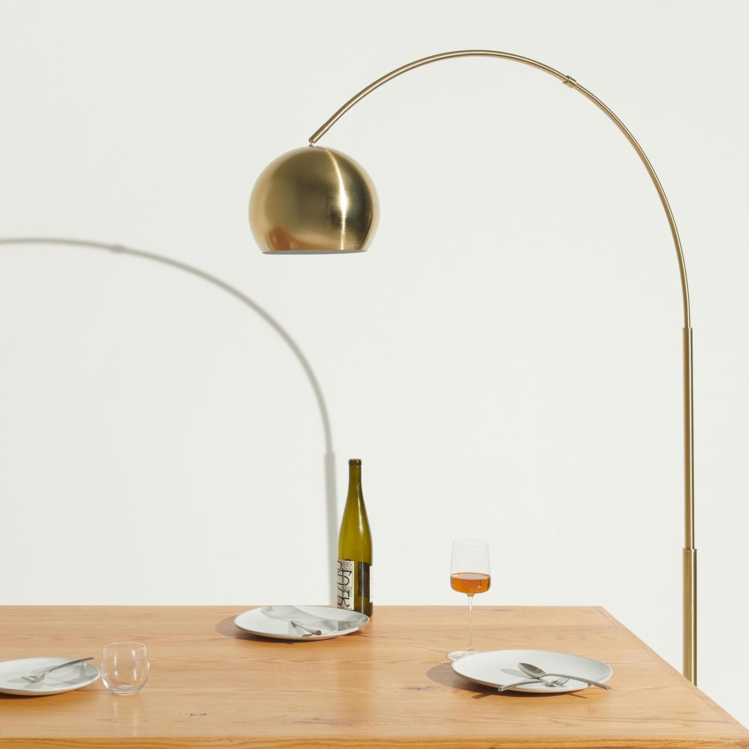 Brightech Olivia Floor Lamp - Chic Arc Lamp with Rounded Spolight Head and Marble Base for Living Room, Tall Standing Lamp with LED Light Bulb for Bedroom Reading, Boho Home Decor for Office - Brass