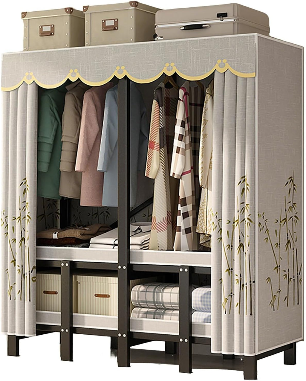 Heavy Duty Portable Wardrobe Closet for Hanging Clothing with Cover, Clothes Rack with Gauze Curtain, Covered Clothing Coat Storage Organizer(D,215cm/84.6inch)
