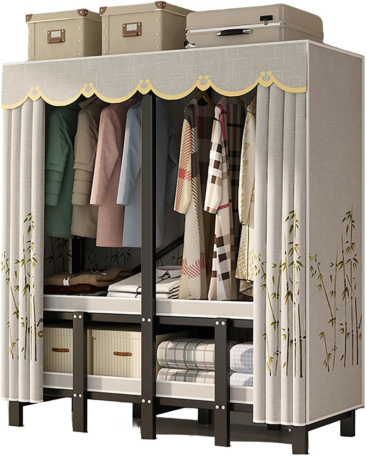 Heavy Duty Portable Wardrobe Closet for Hanging Clothing with Cover, Clothes Rack with Gauze Curtain, Covered Clothing Coat Storage Organizer(D,215cm/84.6inch)