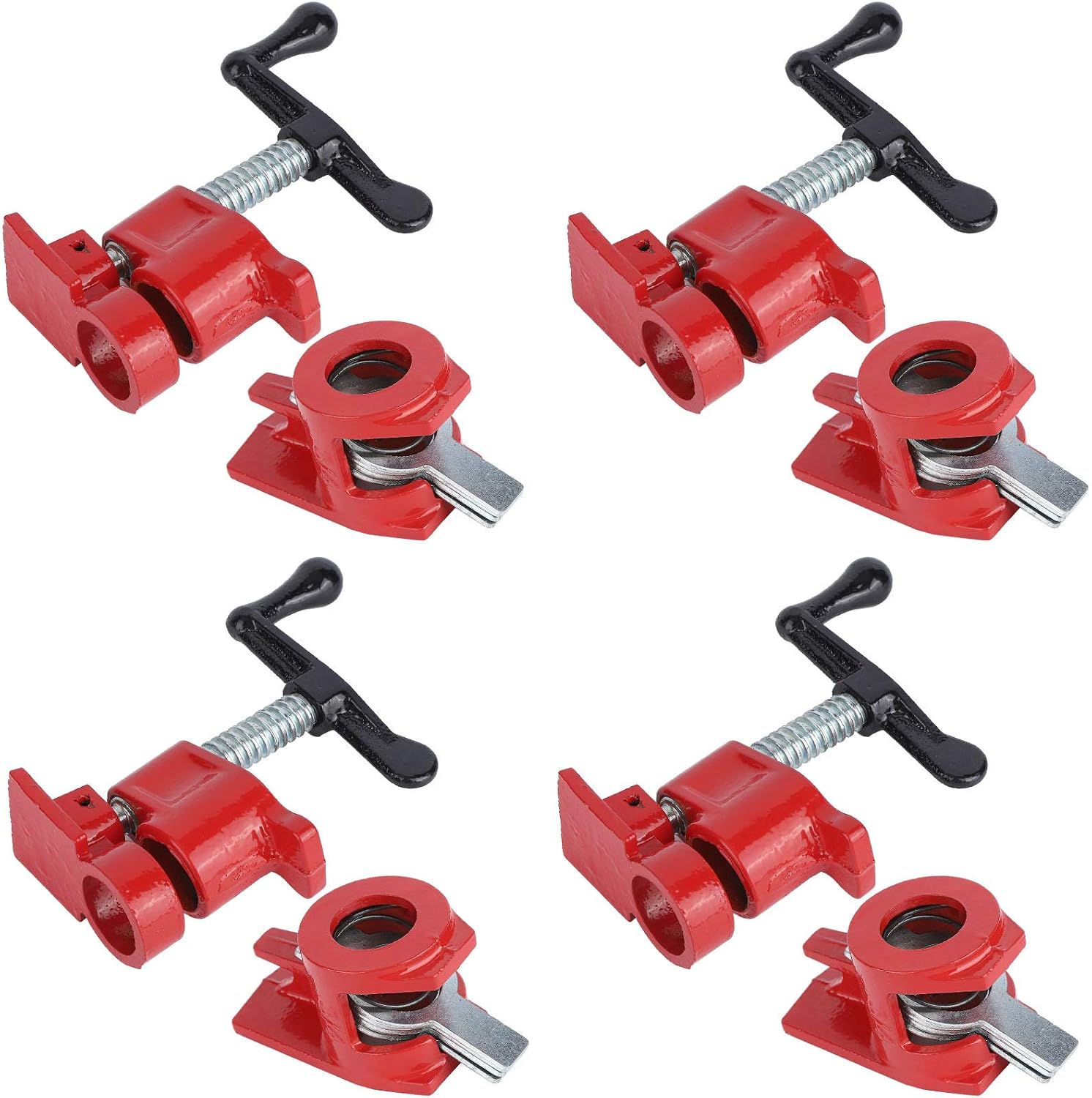 4 Pack 3/4' Wood Gluing Pipe Clamp Set | Heavy Duty Cast Iron Arrow Storage Case Clamps for Woodworking, Carpentry, DIY Projects