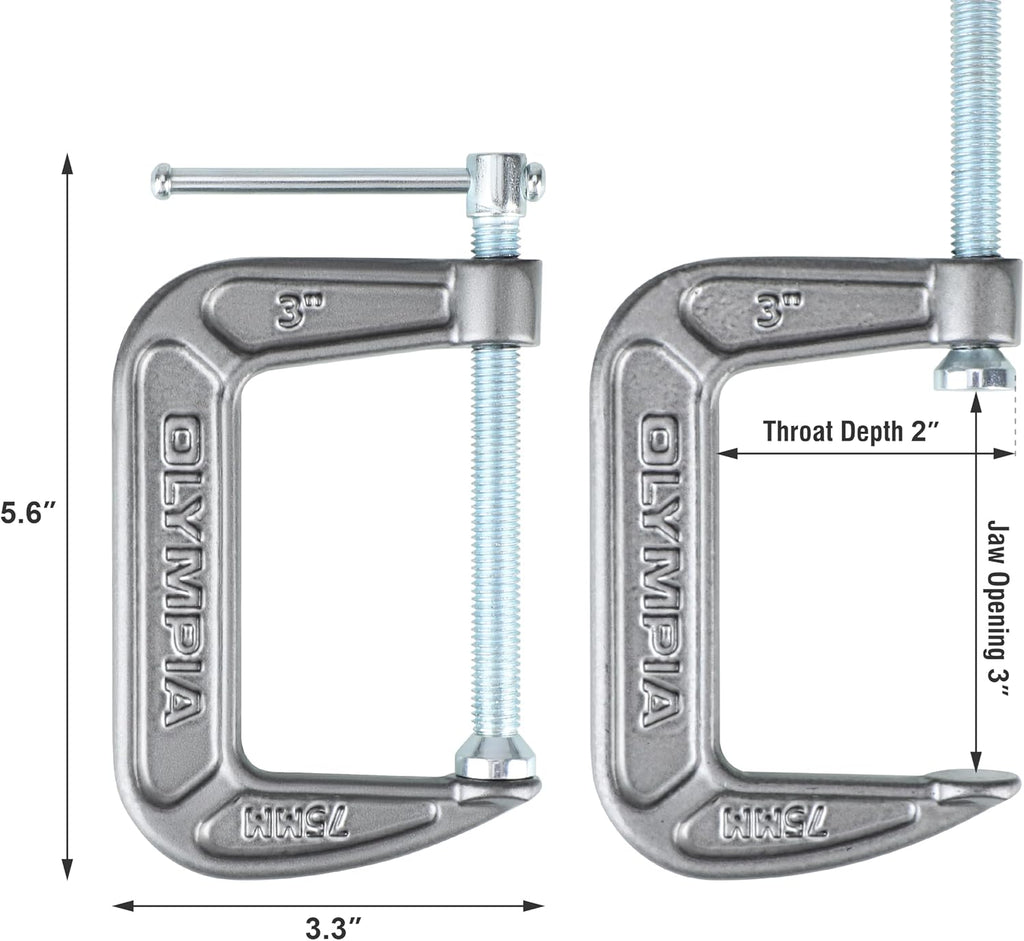 Olympia Tools Heavy Duty Cast Iron C-Clamps with 3-Inch Jaw Opening and 2-Inch Throat, 36 Pack