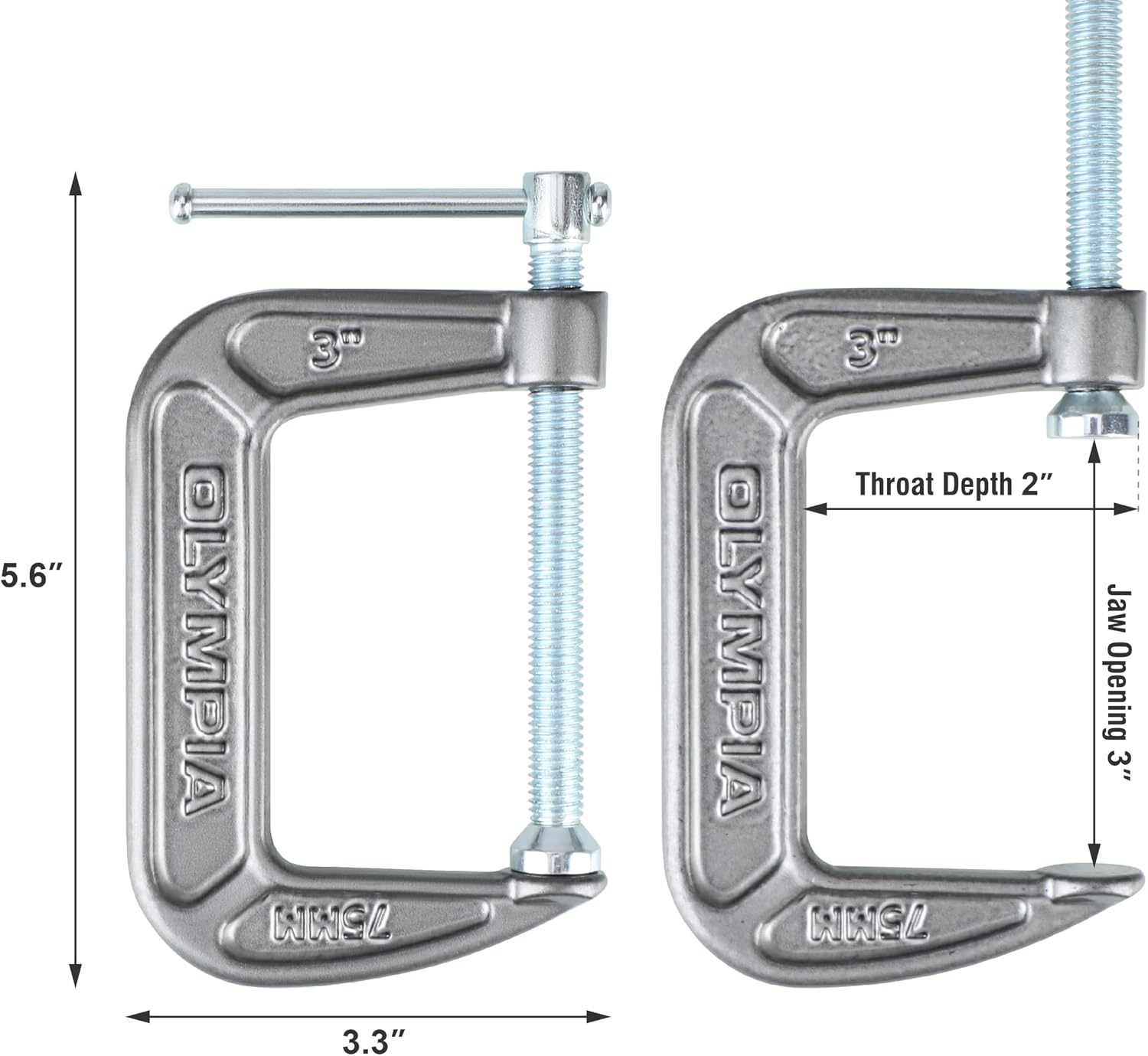 Olympia Tools Heavy Duty Cast Iron C-Clamps with 3-Inch Jaw Opening and 2-Inch Throat, 36 Pack