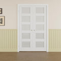 Prehung French Door 48' x 80' (2x24 in), Tempered Frosted Glass Door Slabs with Jamb, Silver Hinges, 4 Levers & Latch, Solid Core Interior Door, Pre-Finished & Paintable, MDF Double Doors Interior