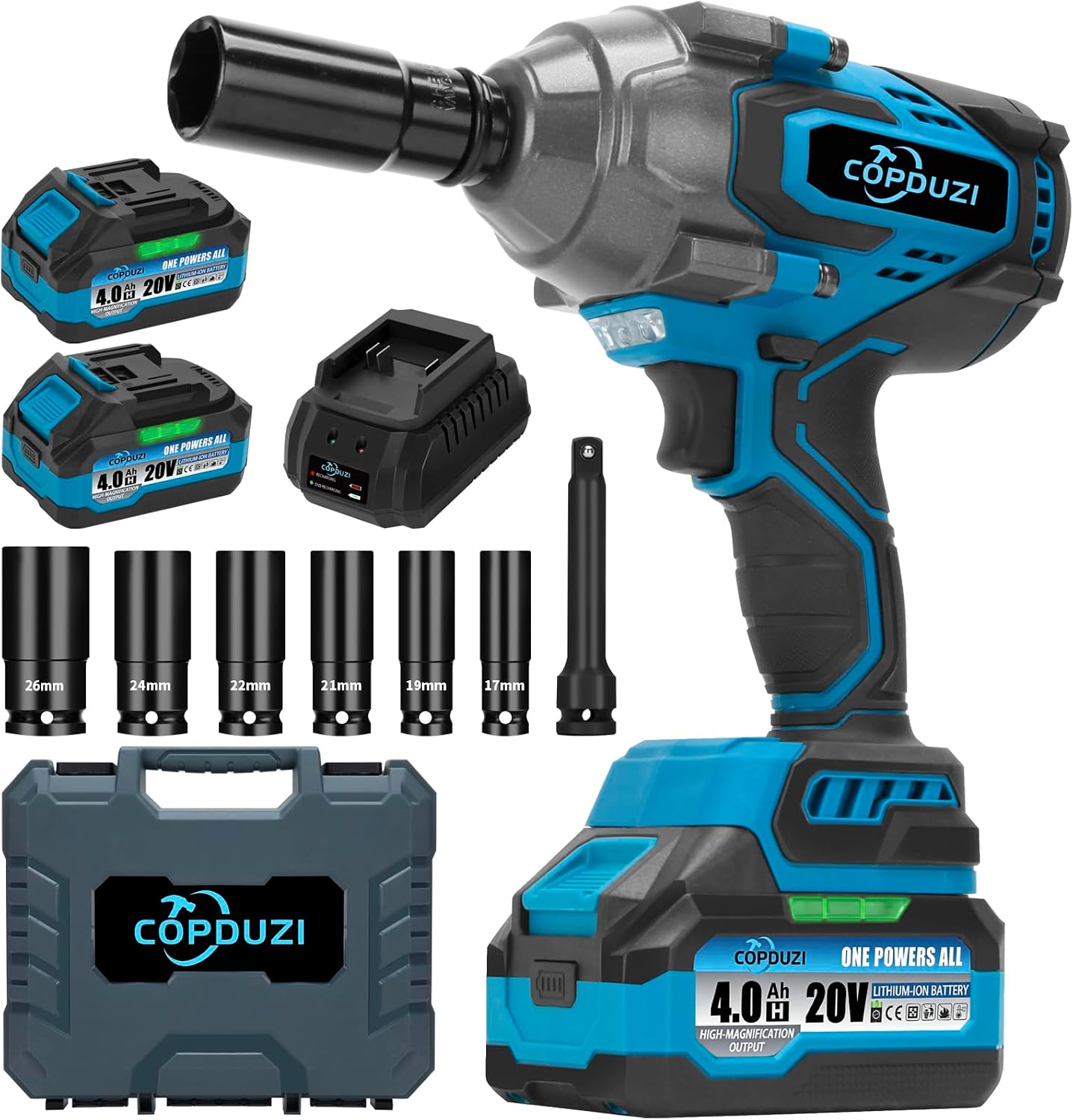 1700Nm 1/2' Cordless Impact Wrench, 1253 Ft-lbs Brushless Impact Gun, 20V High Torque Impact Driver with 2 x 4.0Ah Batteries 6 Sockets & Case, Pistola De Impacto for Home Car Tire Heavy Truck