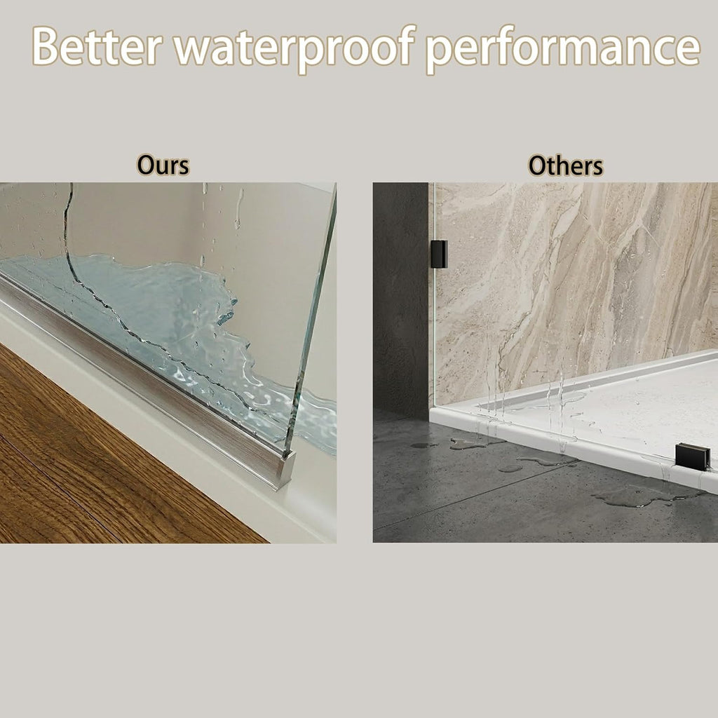 Shower Screen 36' x 76' Half Frameless Shower Wall Panel, Tempered Glass 3/8 inch, Easy to clean Coating, Fixed Glass Shower Door with Hardware (Brushed)