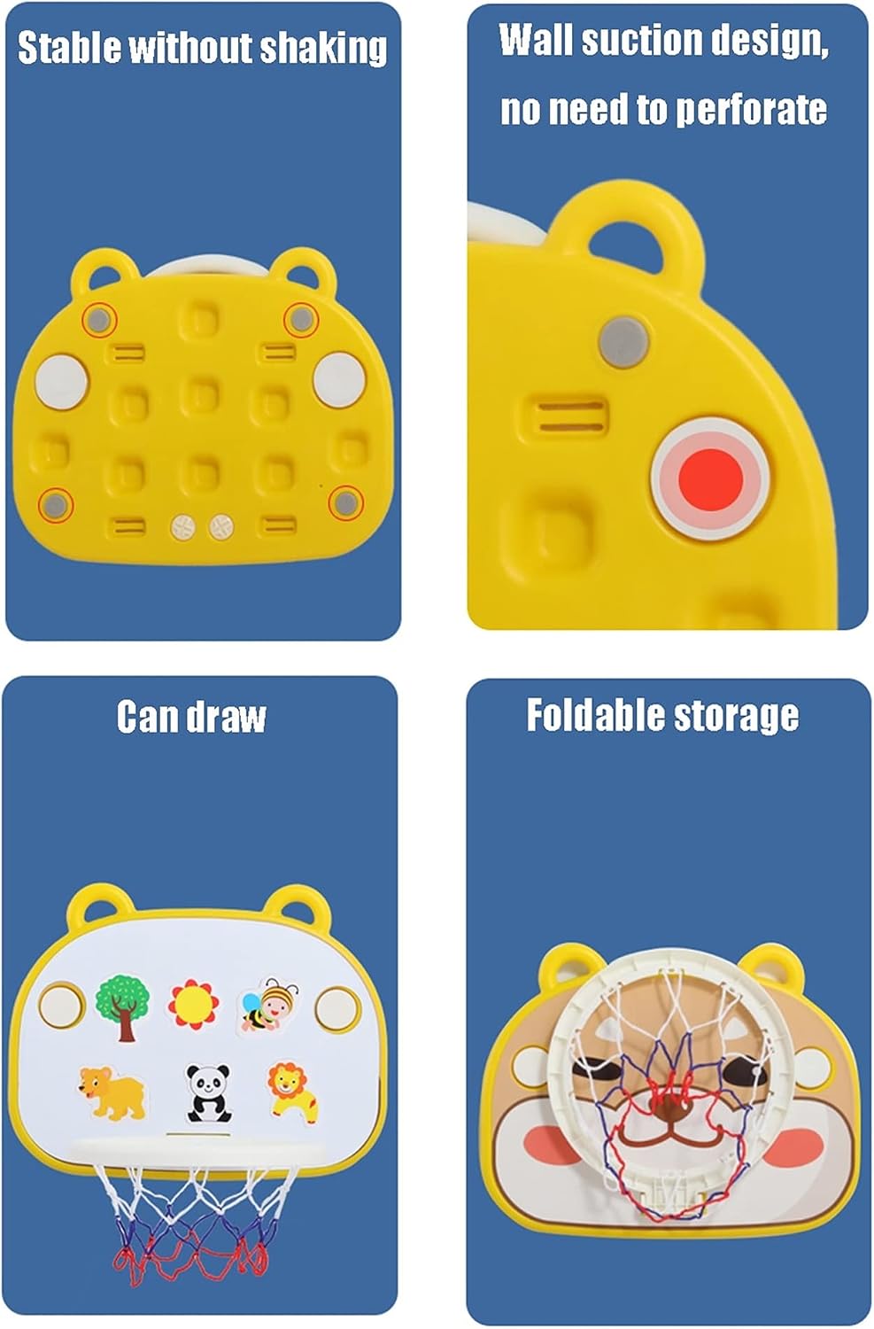 Basketball Rim Indoor Mini Basketball Hoop Can Draw Pictures, Portable Non-Perforated Basketball Hoop Can Be Folded for Storage (Color : Yellow, Size : Style2)