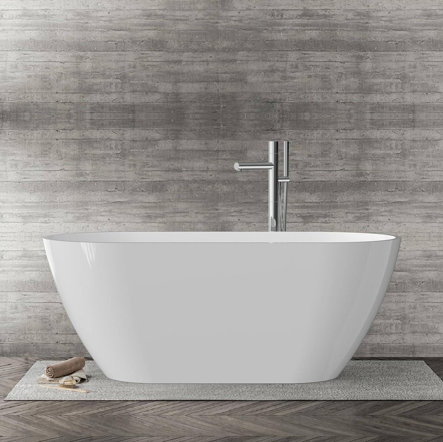 67 Inch Acrylic Freestanding Bathtub, Acrylic Soaking Bathtub with Matte Drain and Overflow, Deep Ergonomic Tub with Double-Walled Insulation, CUPC Certified, Modern Square Design