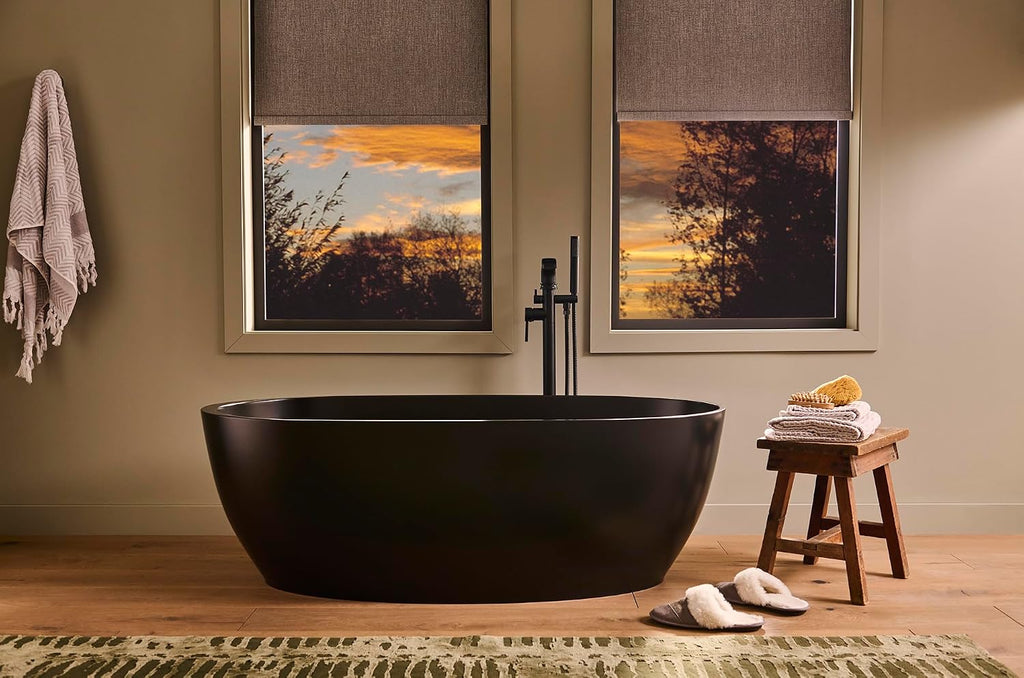 Ruvati 59-inch Matte Black epiStone Solid Surface Oval Freestanding Bath Tub Canali - RVB6744BK