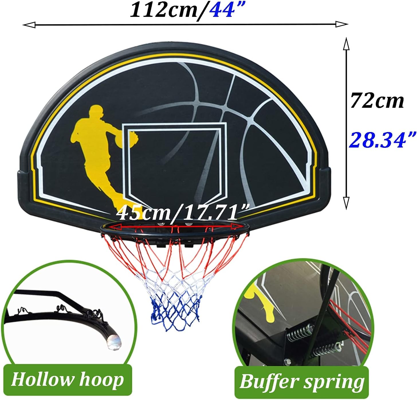Basketball Rim 原文 Wall-Mounted Mini Basketball Hoop. Indoor and Outdoor Basketball Hoops for Adults and Children, Solid Iron Ring, Save Space 112x72cm